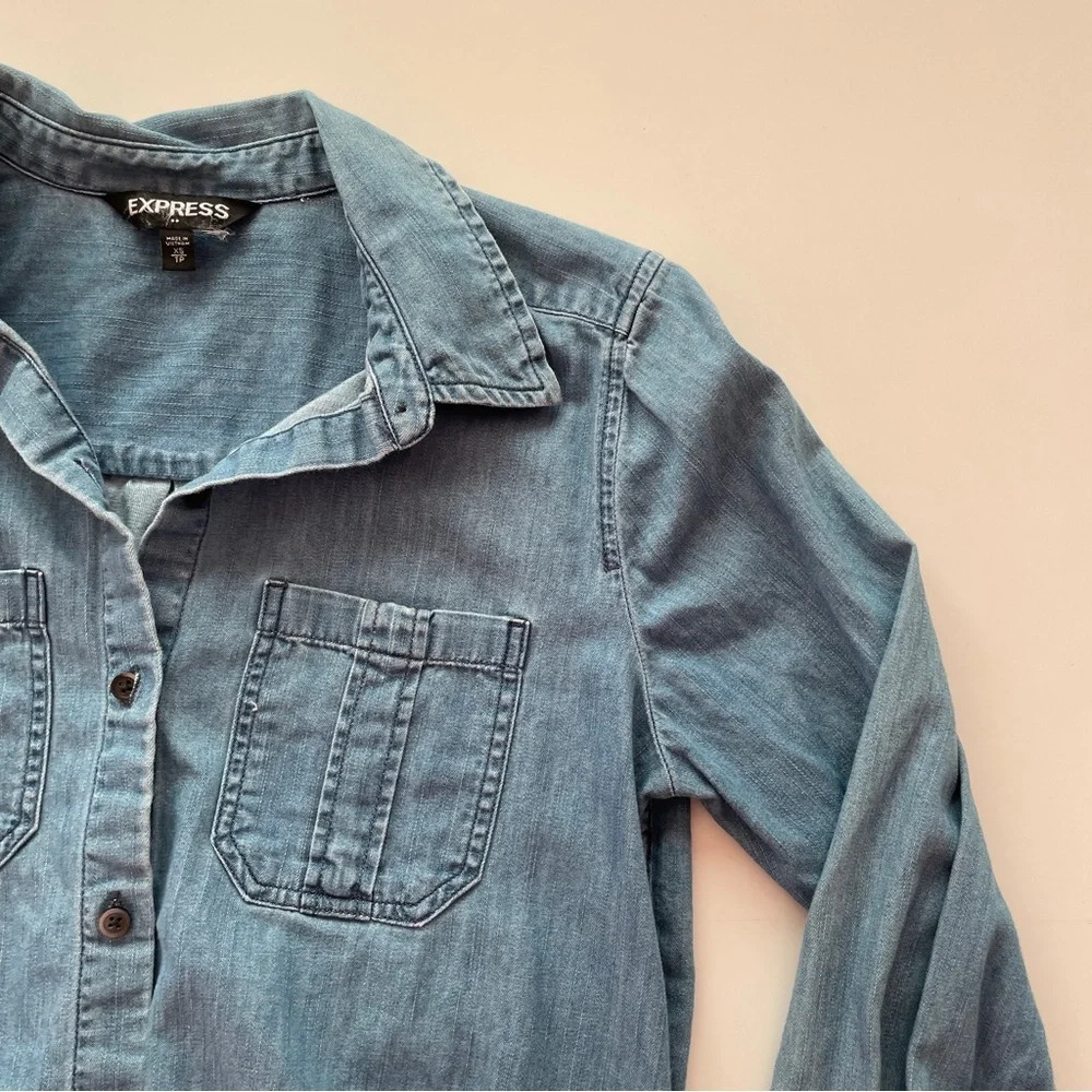 Express Long Sleeve Blue Button Up Cotton Casual Business Dress Shirt Size XS - Picture 4 of 9